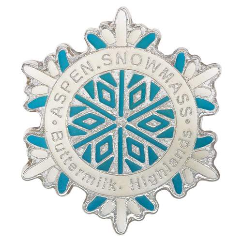 Aspen, Highlands, Buttermilk and Snowmass Snowflake Pin, Size 1 x 1 inches