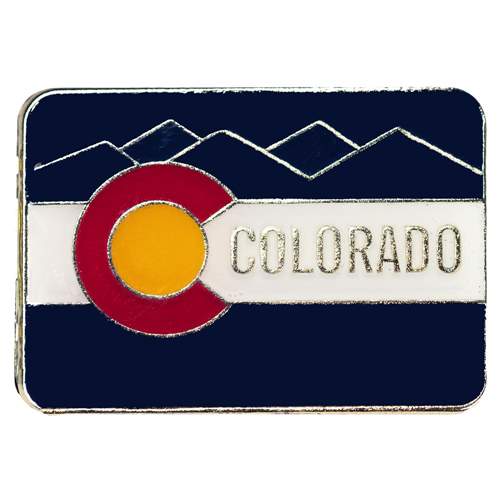 The Colorado Flag Vintage Ski Pin, 1  x  3/4 inches