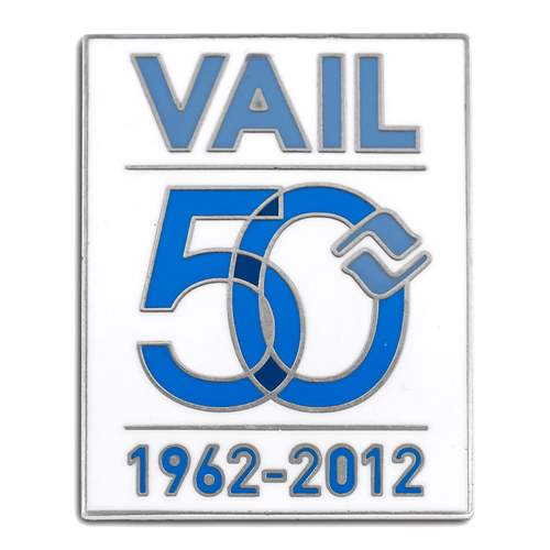 Vail, Colorado Original 50th Anniversary Ski Pin, 1 x 1 1/4 inches
