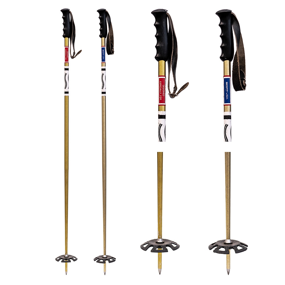 1970s Scott Gold Aluminum Ski Poles with rubber baskets. Length - 45 inches