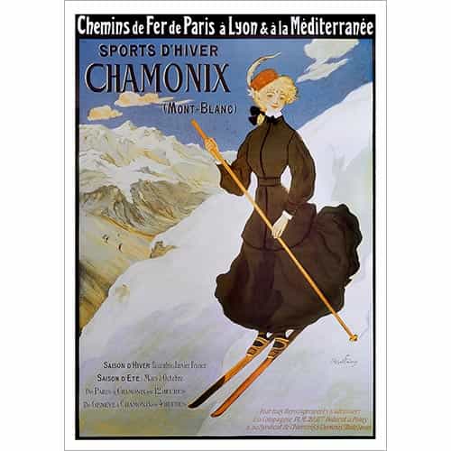 Chamonix Ski Poster - Skier in Skirt