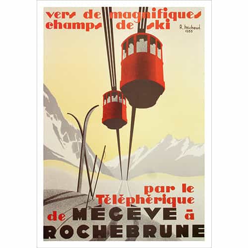 Rochebrune, Megeve in the French Alps Vintage Ski Poster