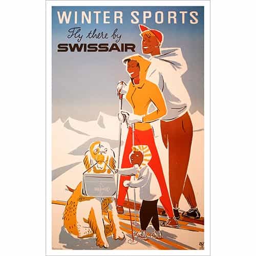 Swissair Winter Sports Ski Poster