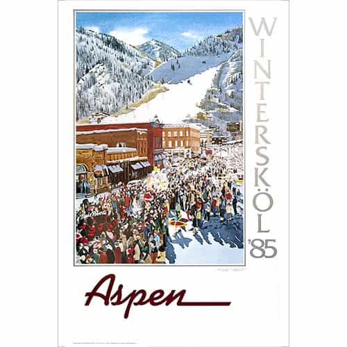 Poster- of Aspens Winterskol in 1985, Artist Linda Roberts
