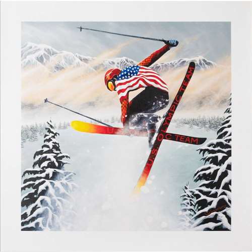 'US Olympic Ski Team' by Susan Sommer-Luarca Numbered & Signed Giclee on Canvas, 20 x 20 inches