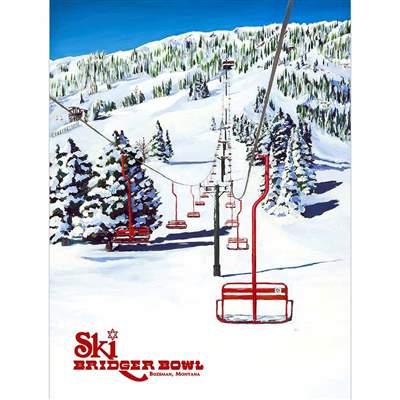 Bridger Bowl Chairlift Ski Poster, 18 x 24 inches