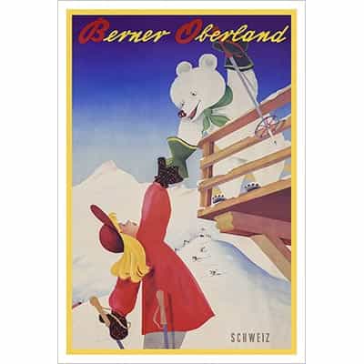 Berner Oberlands Welcoming Friendly Bear Ski Poster