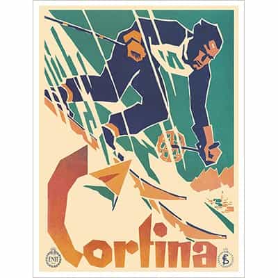 Cortina Vintage Art Deco Ski Lodge Poster