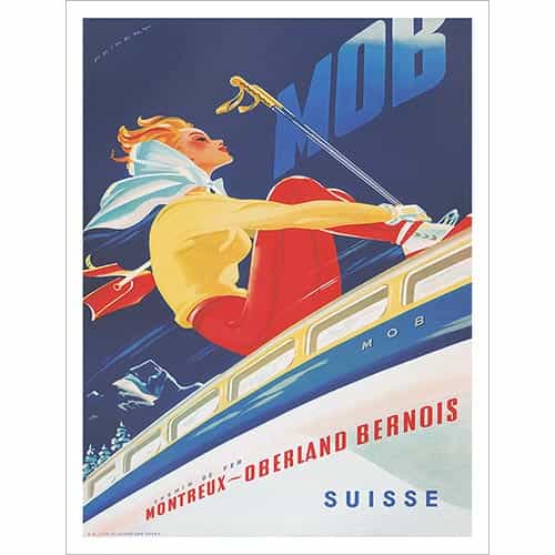 Montreux - Oberland Bernois Railway Vintage Swiss Ski Poster