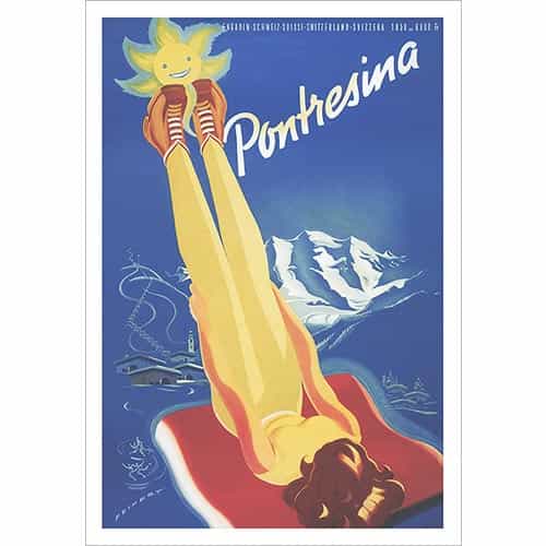 Pontresina Swiss Vintage European Ski Poster 20 x 30 inches