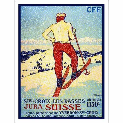 St. Croix Vintage Swiss Art Deco Ski Poster 20 x 30 inches