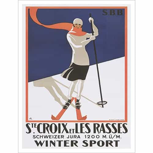 St. Croix Girl Vintage Swiss Art Deco Ski Poster 20 x 30 inches