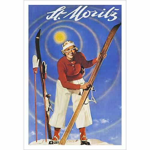 St Moritz 1930s Spring Skiing Vintage Swiss Art Deco Ski Poster