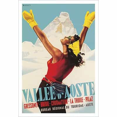 Vallee d Aoste, Italian Vintage Art Deco Ski Lodge Poster
