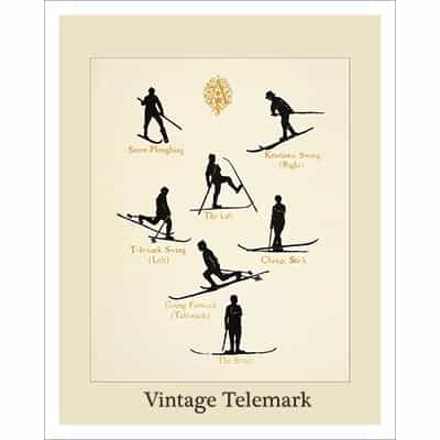 Vintage Telemark Ski Poster showing early form of the Telemark turn.