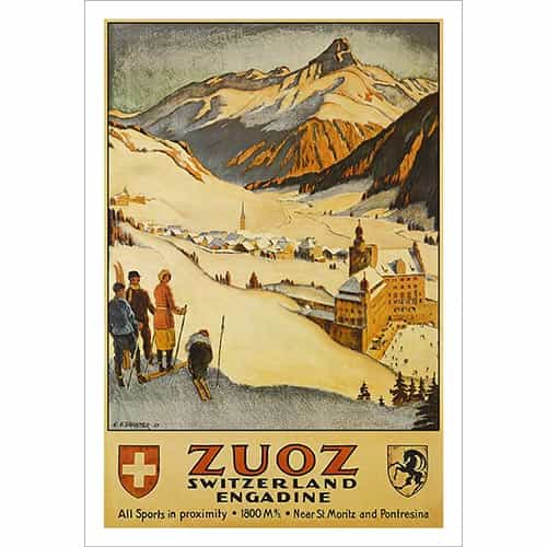 Zuoz Switzerland Ski Poster