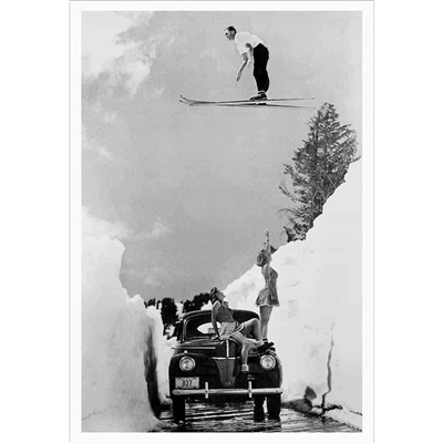 Vintage photo of the sun bathing gals admiring the Ski Jumper Vintage Ski Photo (Black & White or Sepia, 2 Sizes: 8 x 10 and 11 x 14 inches)