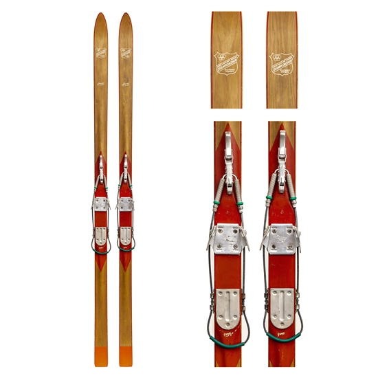 1940's Gregg Standard Ridgetop Vintage Skis with Bear Trap and Leather Bindings