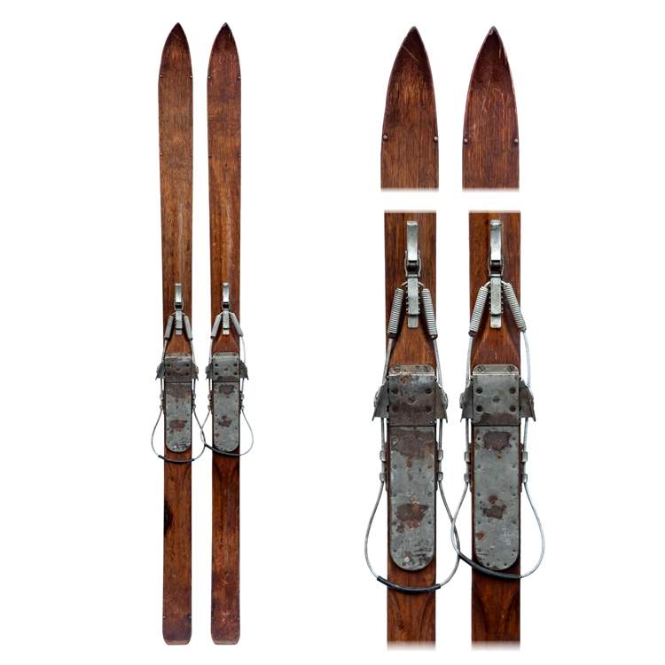 1930s Hickory Ridgetop Vintage Downhill Skis bear trap and leather bindings