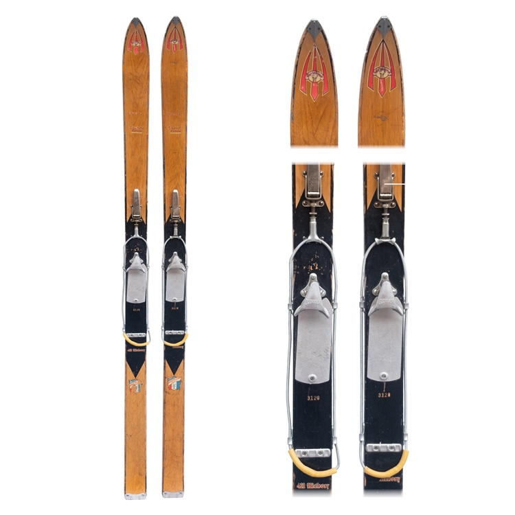 1930s Northland Hickory Ridge Top Downhill Skis, with Bear Trap & Cable Bindings