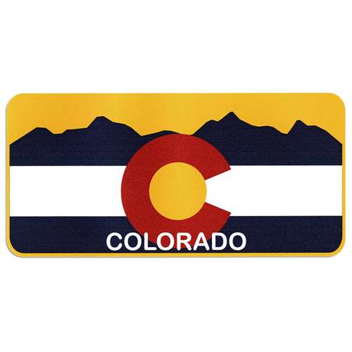 Colorado Flag with Mountains  License Plate Bumper Sticker, 2 1/2 x 5 1/2 inches