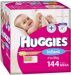 Huggies Infant Girl Nappies (4-8kg) Bulk  - 144 nappies