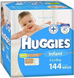 Huggies Infant Boy Nappies (4-8kg) Bulk - 144 nappies