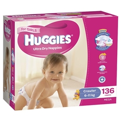 Huggies Crawler Girl Nappies (6-11kg) Bulk - 136 nappies