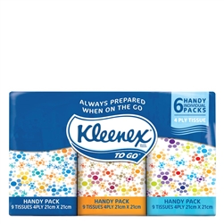 Kleenex Tissues - Ultra Soft Kleenex To Go Pocket Pack (9 tissues) X 6 Packs