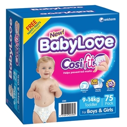 Babylove Cosifit Nappies Toddler (9-14kg) -  Bulk 75 nappies