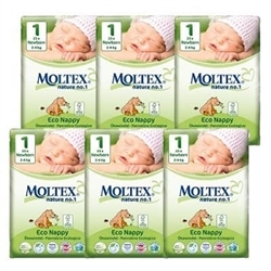 Moltex Nature n.1 eco nappies  1 Newborn 2-4kg - MULTIBUY 23 x 6 (138 nappies)