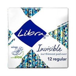 Libra Pads Invisible Regular Wings with Aloe 12s