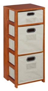 Flip Flop 34" Square Folding Bookcase with Folding Fabric Bins - Cherry/Natural