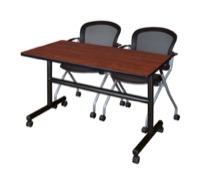 48" x 24" Flip Top Mobile Training Table - Cherry and 2 Cadence Nesting Chairs