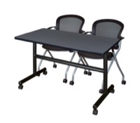 48" x 24" Flip Top Mobile Training Table - Grey and 2 Cadence Nesting Chairs