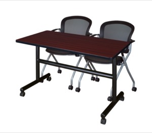 48" x 24" Flip Top Mobile Training Table - Mahogany and 2 Cadence Nesting Chairs
