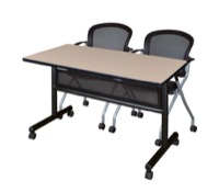 48" x 24" Flip Top Mobile Training Table with Modesty Panel - Beige and 2 Cadence Nesting Chairs