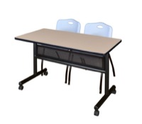 48" x 24" Flip Top Mobile Training Table with Modesty Panel - Beige and 2 "M" Stack Chairs - Grey