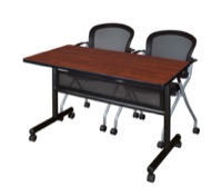 48" x 24" Flip Top Mobile Training Table with Modesty Panel - Cherry and 2 Cadence Nesting Chairs