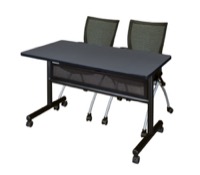 48" x 24" Flip Top Mobile Training Table with Modesty Panel - Grey and 2 Apprentice Nesting Chairs