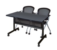 48" x 24" Flip Top Mobile Training Table with Modesty Panel - Grey and 2 Cadence Nesting Chairs