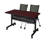 48" x 24" Flip Top Mobile Training Table with Modesty Panel - Mahogany and 2 Apprentice Nesting Chairs