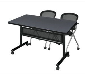 48" x 30" Flip Top Mobile Training Table with Modesty Panel - Grey and 2 Cadence Nesting Chairs