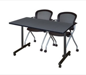 48" x 24" Kobe T-Base Mobile Training Table - Grey & 2 Cadence Chairs - Black