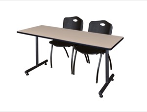 60" x 24" Kobe Training Table - Beige & 2 'M' Stack Chairs - Black
