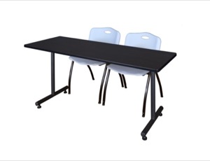 60" x 30" Kobe Training Table - Mocha Walnut and 2 "M" Stack Chairs - Grey