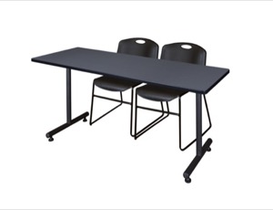 66" x 30" Kobe Training Table - Grey and 2 Zeng Stack Chairs - Black