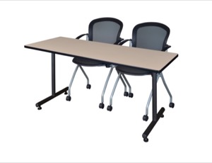 72" x 30" Kobe Training Table - Beige and 2 Cadence Nesting Chairs