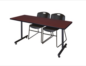 72" x 30" Kobe Training Table - Mahogany and 2 Zeng Stack Chairs - Black