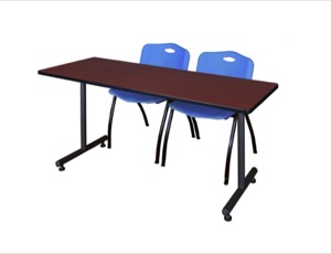 72" x 30" Kobe Training Table - Mahogany and 2 "M" Stack Chairs - Blue